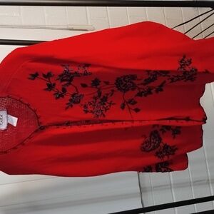 Ramie -cotton long sleeve cardigan sweater w/beading & embroidery